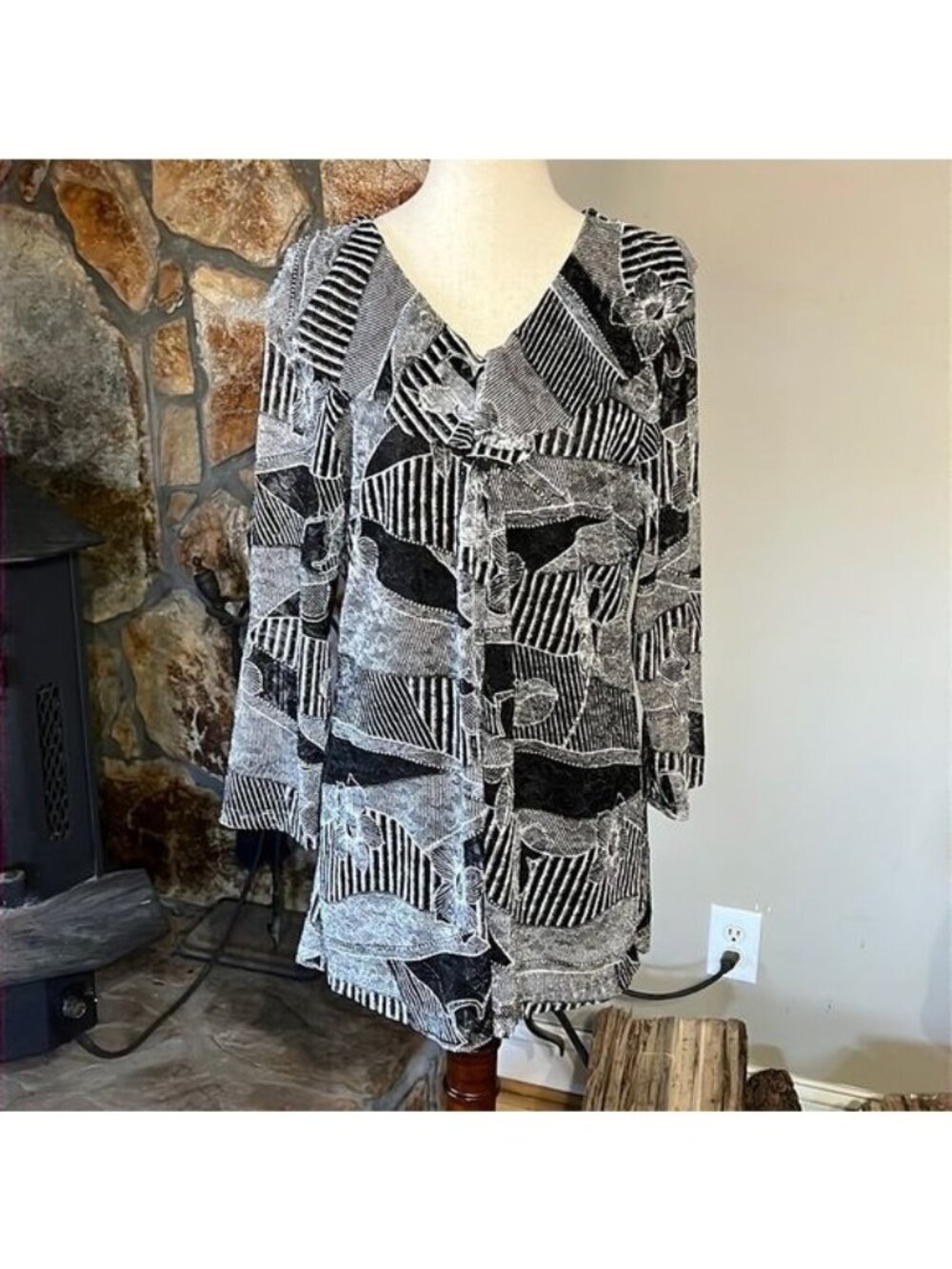 Chaus Black and White Lace Overlay Top